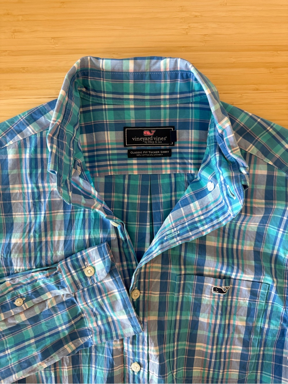 Vineyard Vines Men's classic fit Blue & Teal Plaid Button-Down Shirt